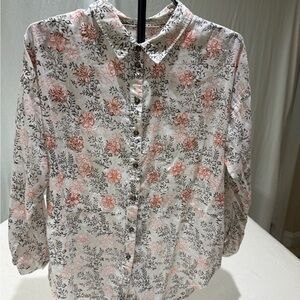Anthropologie Pink and Gray Floral Button-Down Shirt